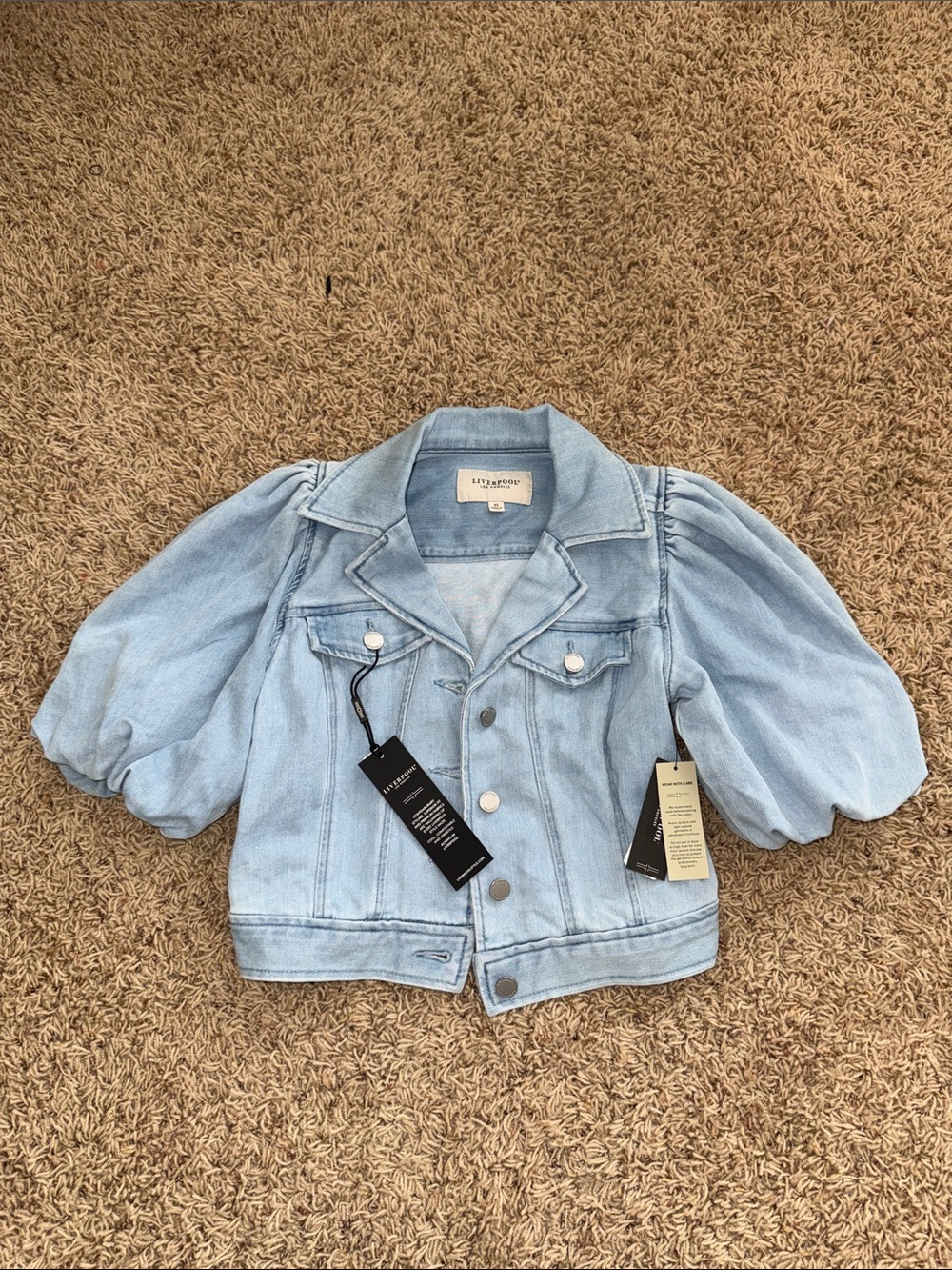 Light Wash Puff Sleeve Denim Jacket for Kids